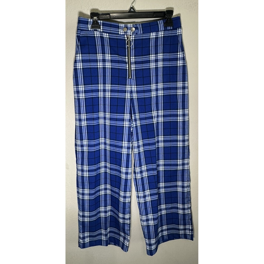Urban Outfitters Pants Women's 8 Blue Plaid Wide Leg High Rise Y2K Ankle Length
